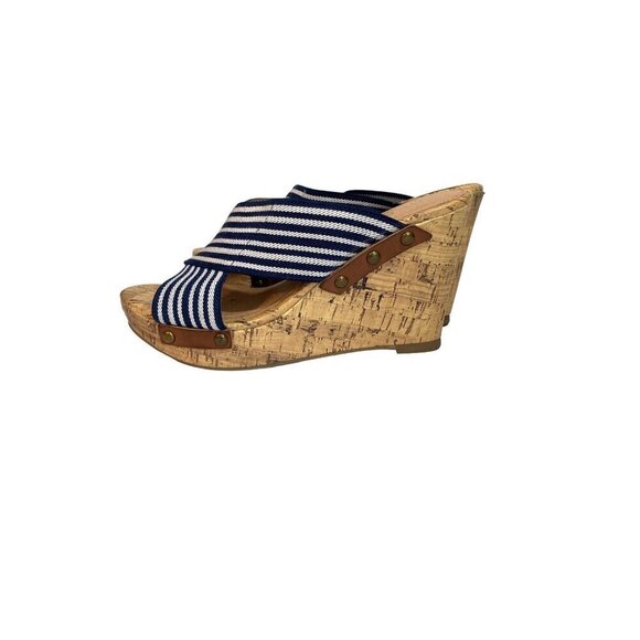 Report Dustin Wedge Sandals With Striped Fabric & Cork Platform Size 7 - Picture 3 of 11